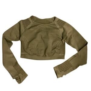 Seamless Crop Top Long Sleeve in Green - Size L